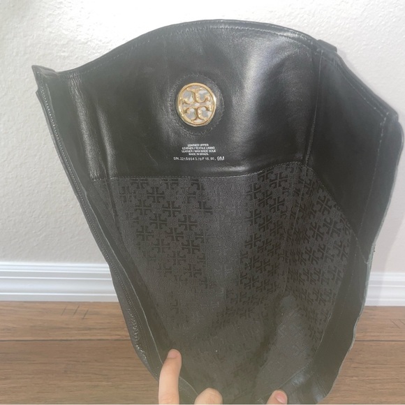 Black Leather Riding Boots with Gold Logo Tory Burch boots tall black boots - Picture 10 of 16